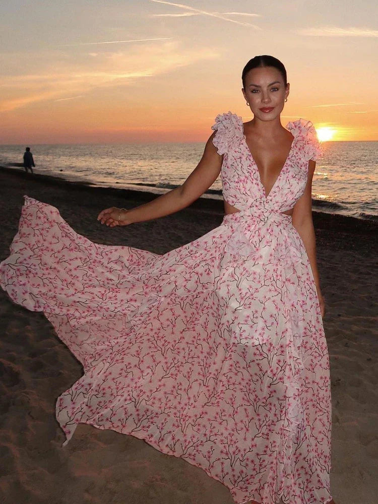 Elowen Ruffled Open Back Maxi Dress