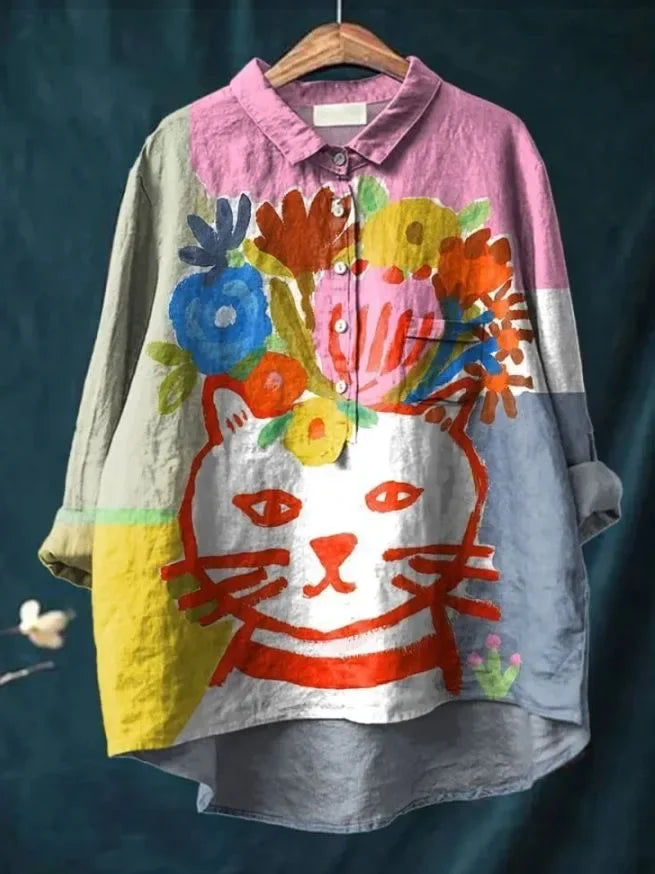 Isla Artistic Cat Print Shirt