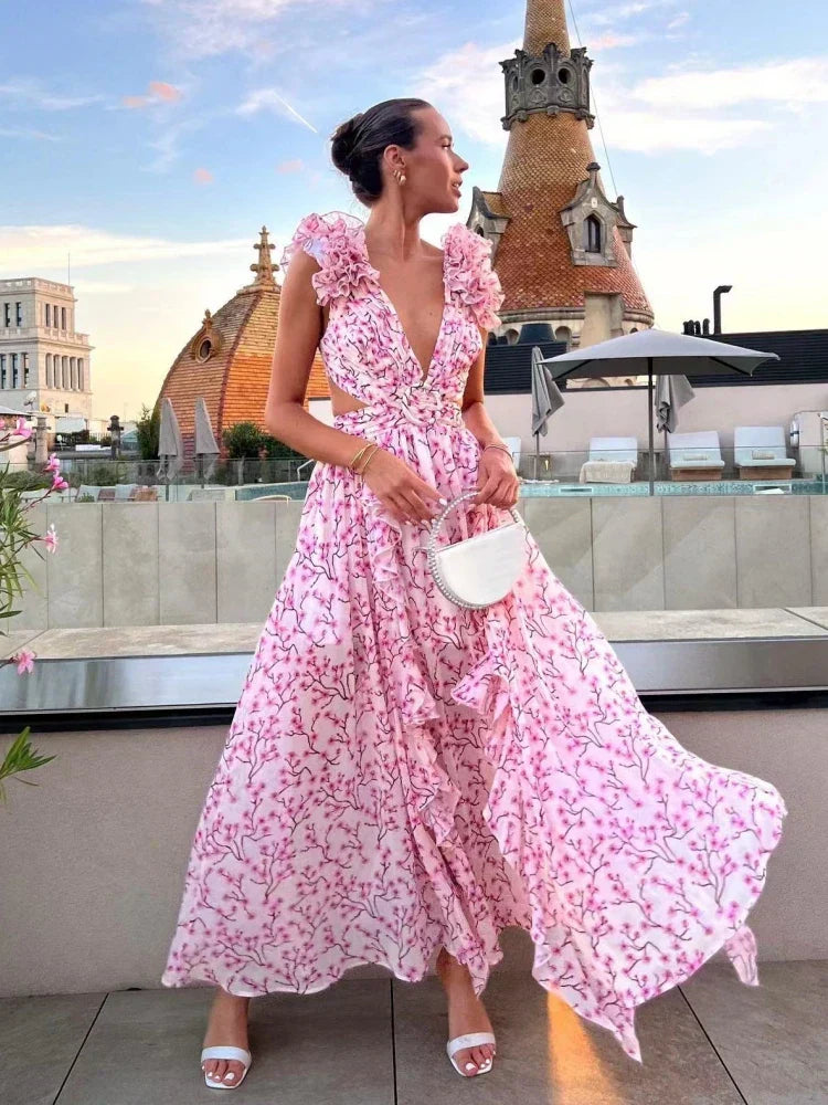 Elowen Ruffled Open Back Maxi Dress
