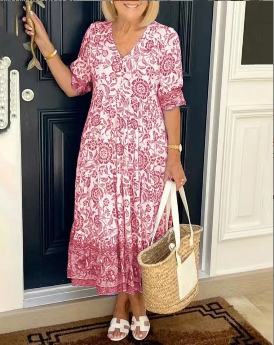 Elara Floral V-Neck Midi Dress