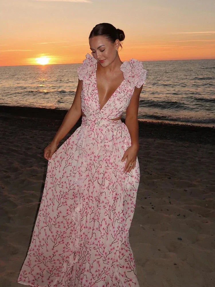 Elowen Ruffled Open Back Maxi Dress