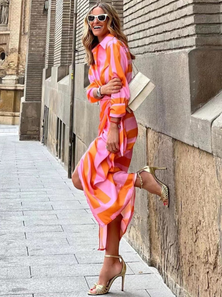 Clarissa Striped Midi Shirt Dress