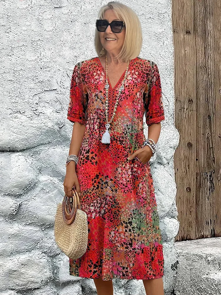 Callista Vibrant Midi Dress with Pockets