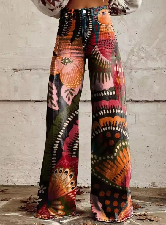 Leona Vibrant Psychedelic Flared Jeans