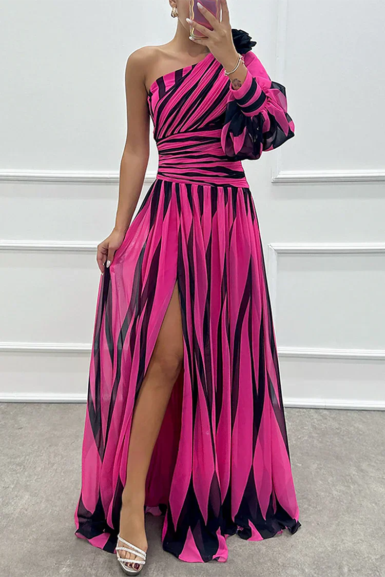 Liana One-Shoulder Striped Maxi Dress