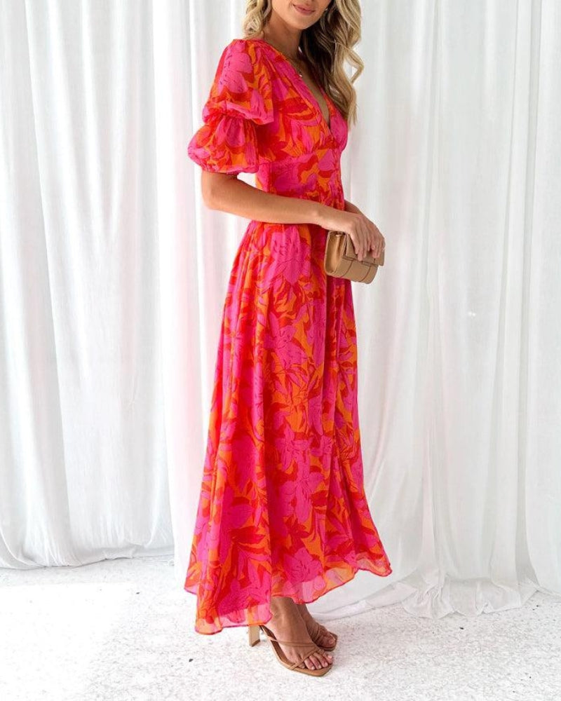 Alessia Puff Sleeve V-Neck Maxi Dress