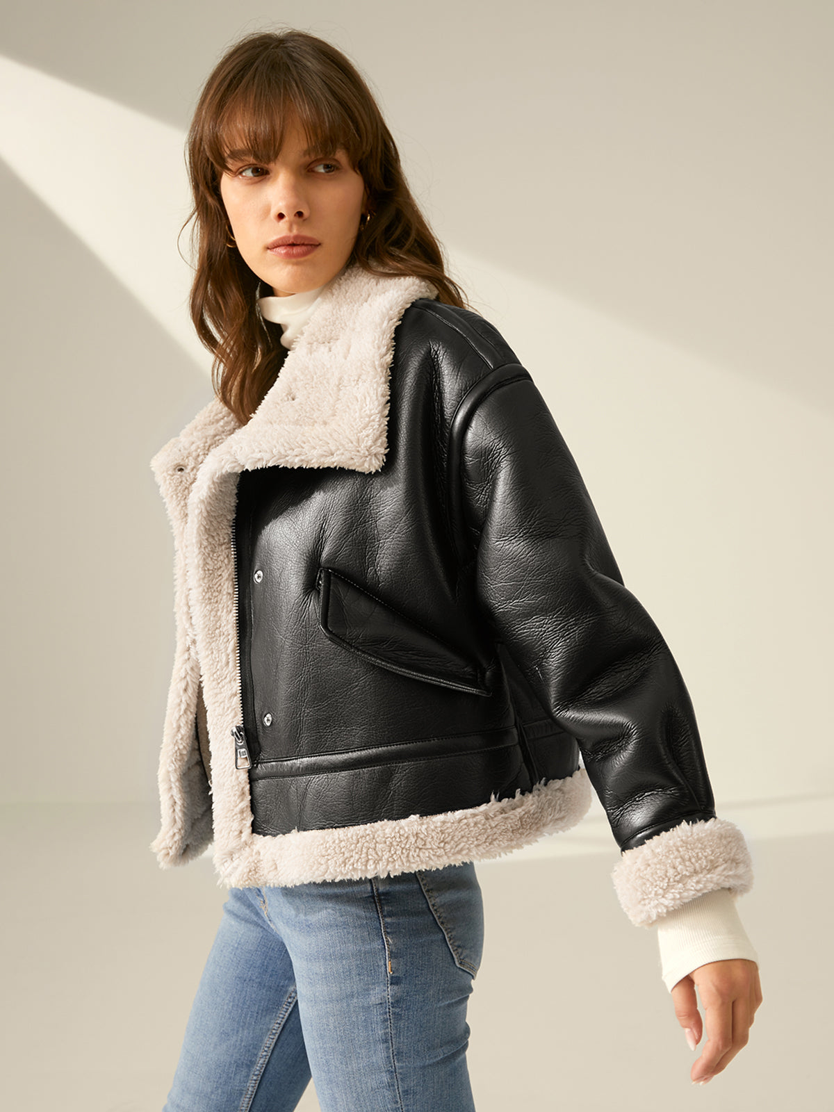 Aria Sherpa-Lined Shearling Flight Jacket