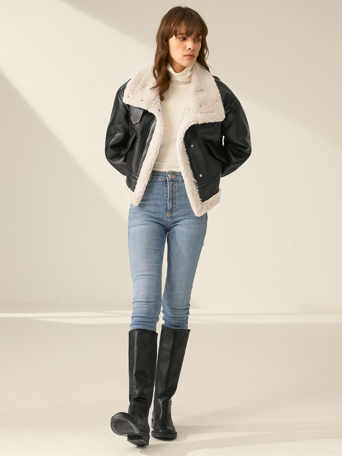 Aria Sherpa-Lined Shearling Flight Jacket