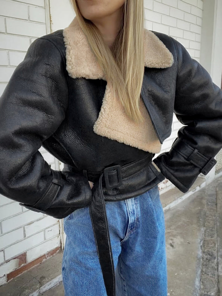 Avianna Sherpa Lined Shearling Flight Jacket