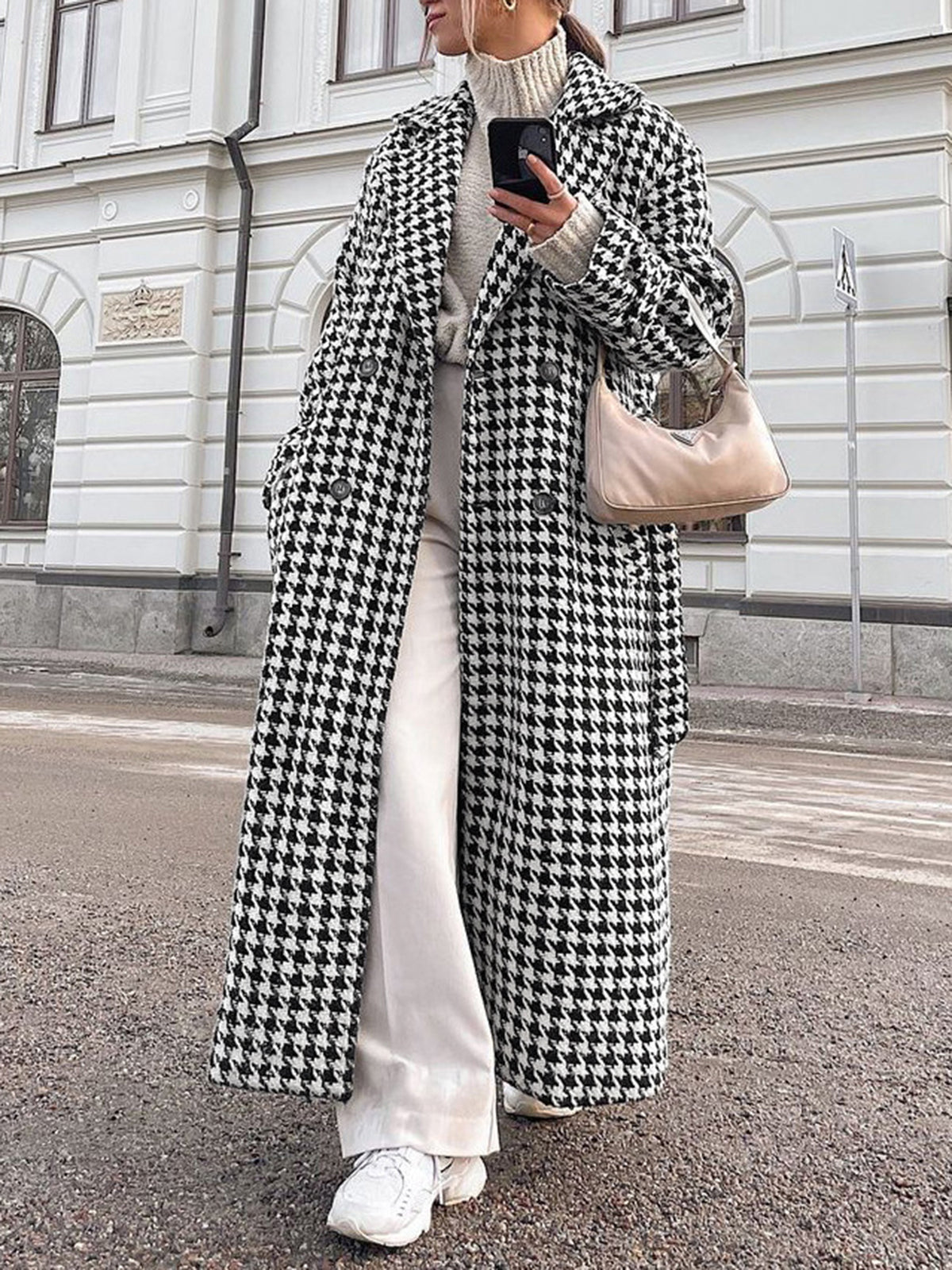 Marion Houndstooth Tweed Trench Coat