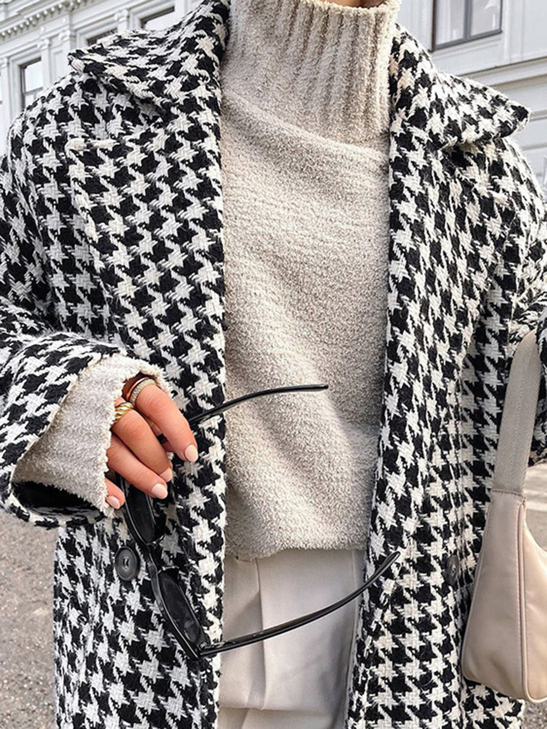 Adele Houndstooth Tweed Trench Coat