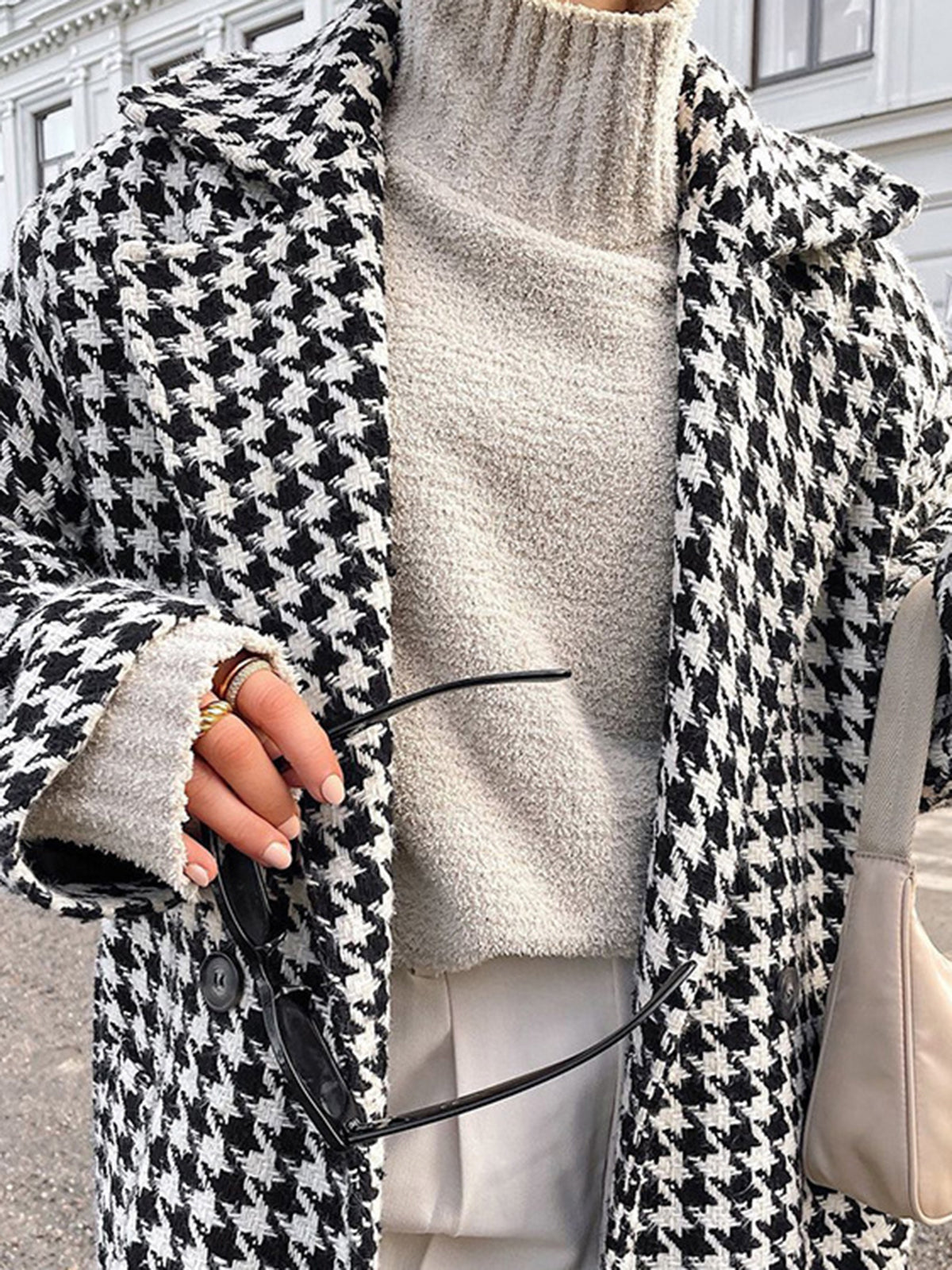 Marion Houndstooth Tweed Trench Coat
