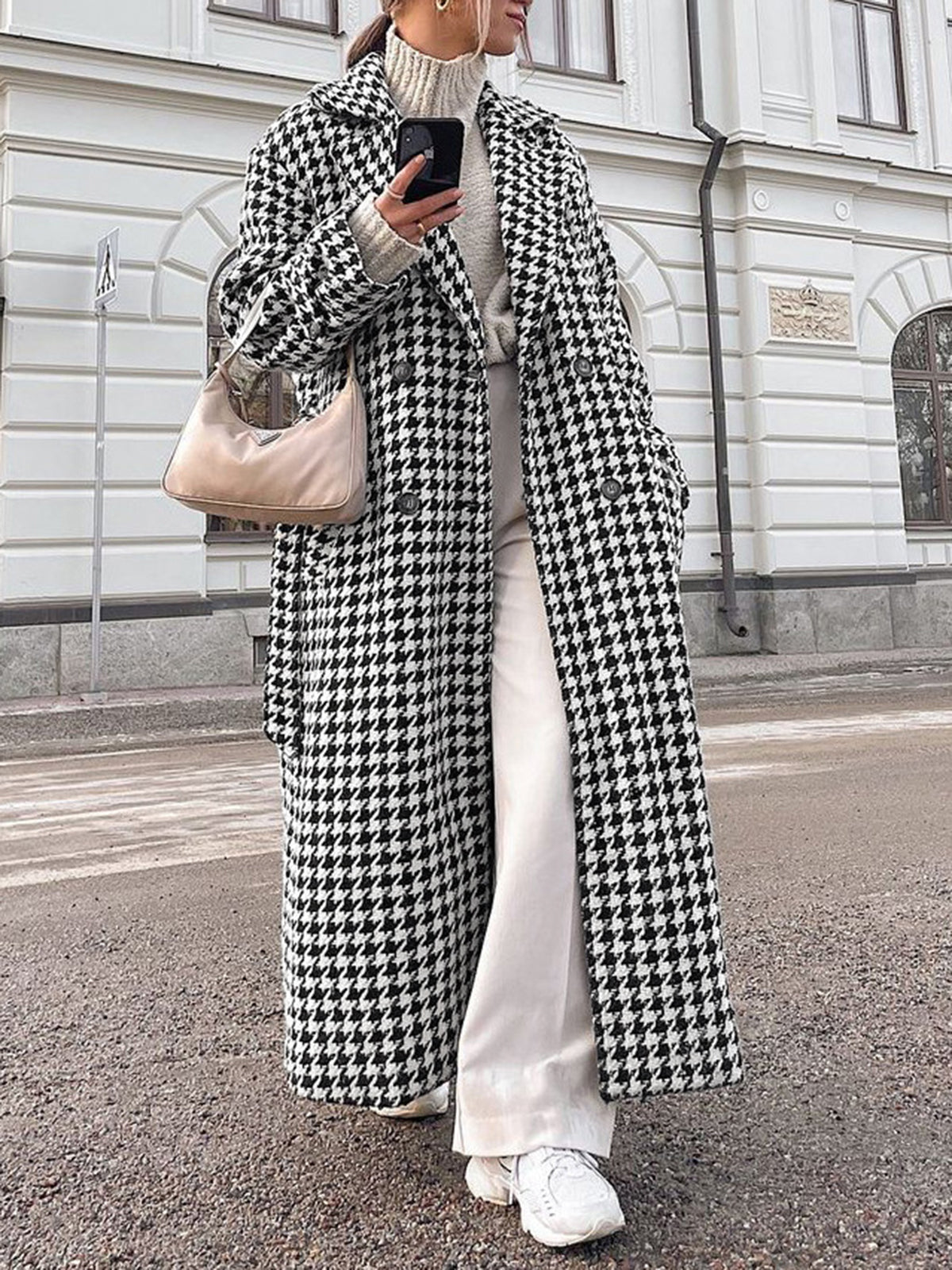 Marion Houndstooth Tweed Trench Coat