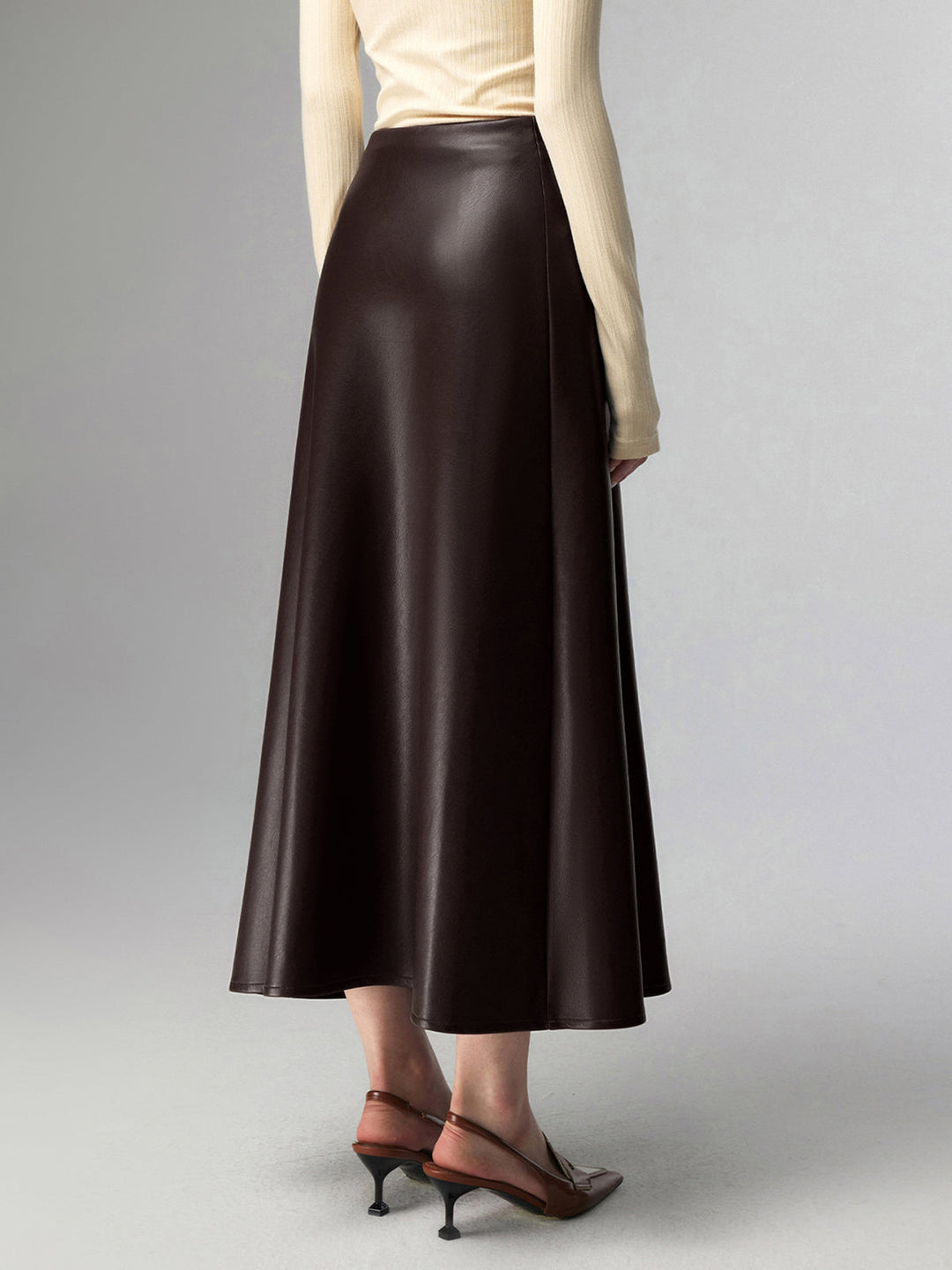 Victoria Pleated Faux Leather Midi Skirt