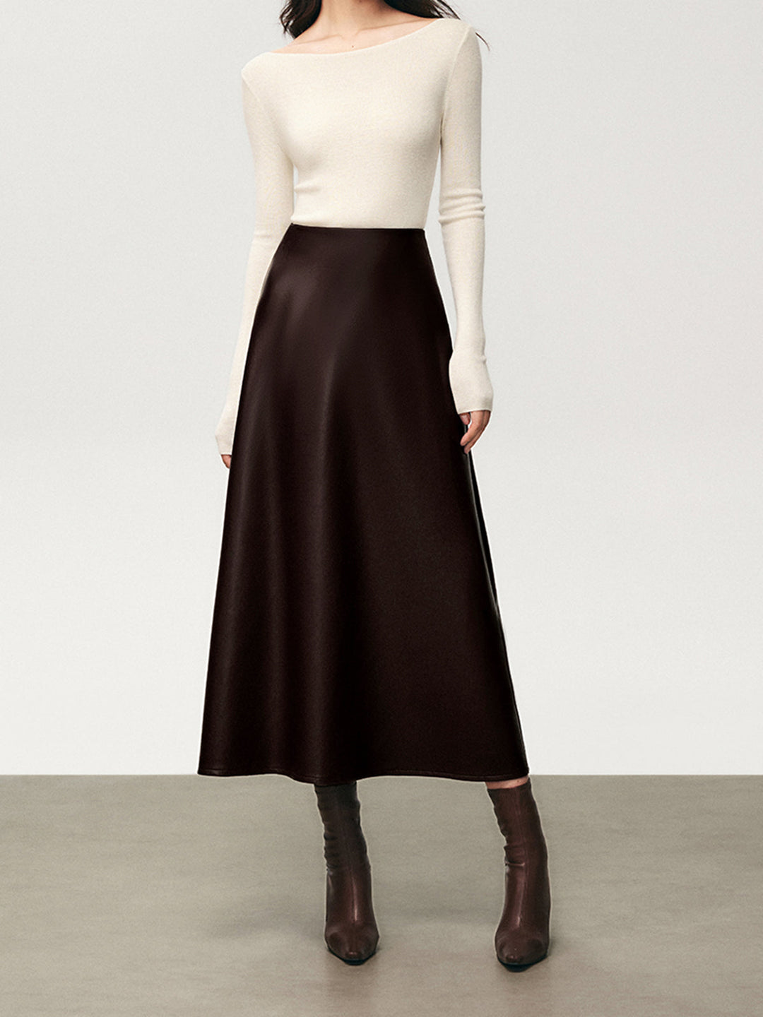 Victoria Pleated Faux Leather Midi Skirt