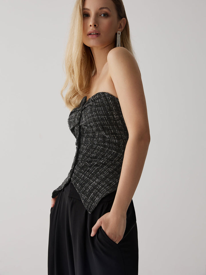 Talia Tweed Buttoned Tube Top