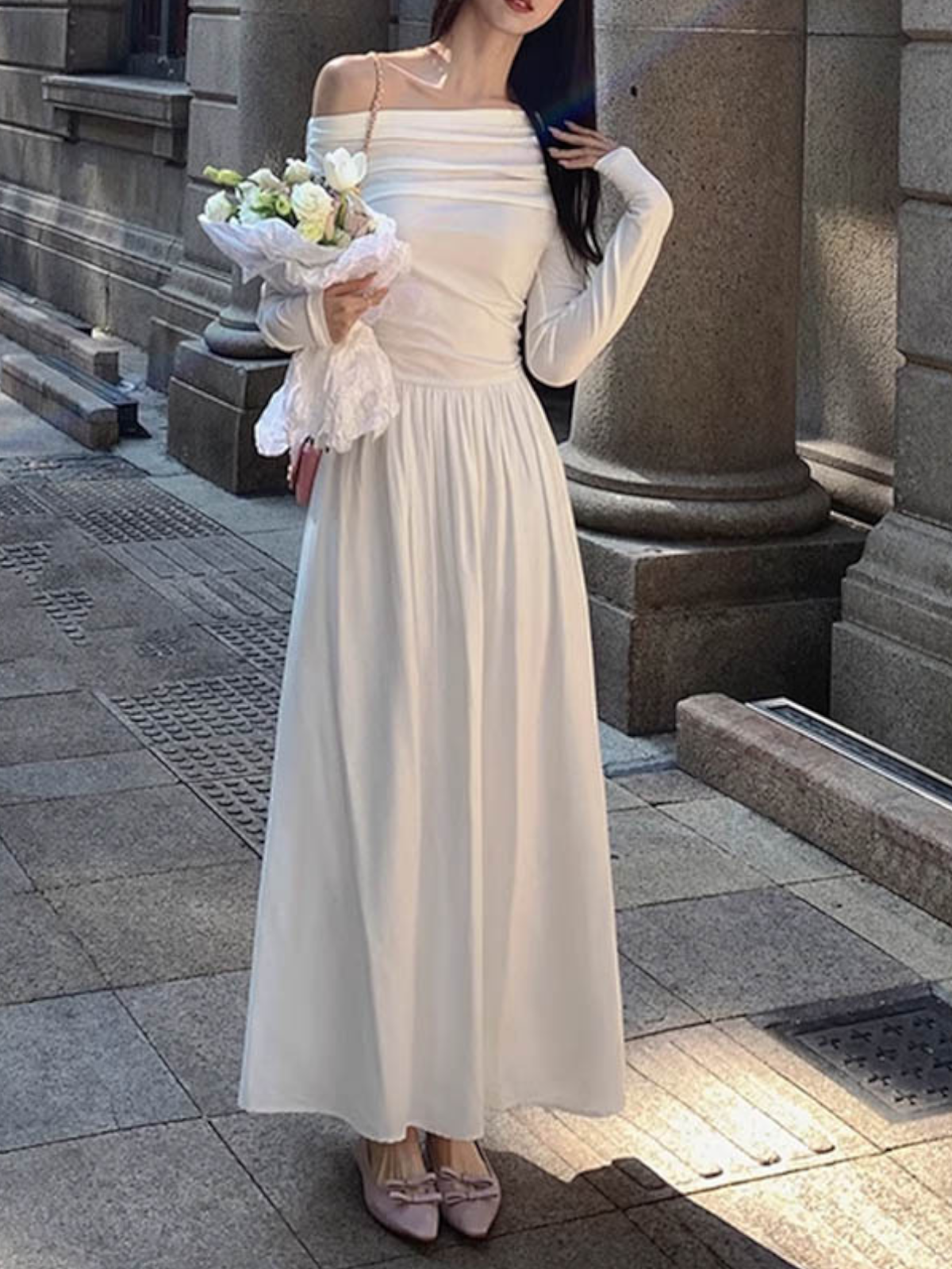 Allegra Off-Shoulder Cross Strap Maxi Dress