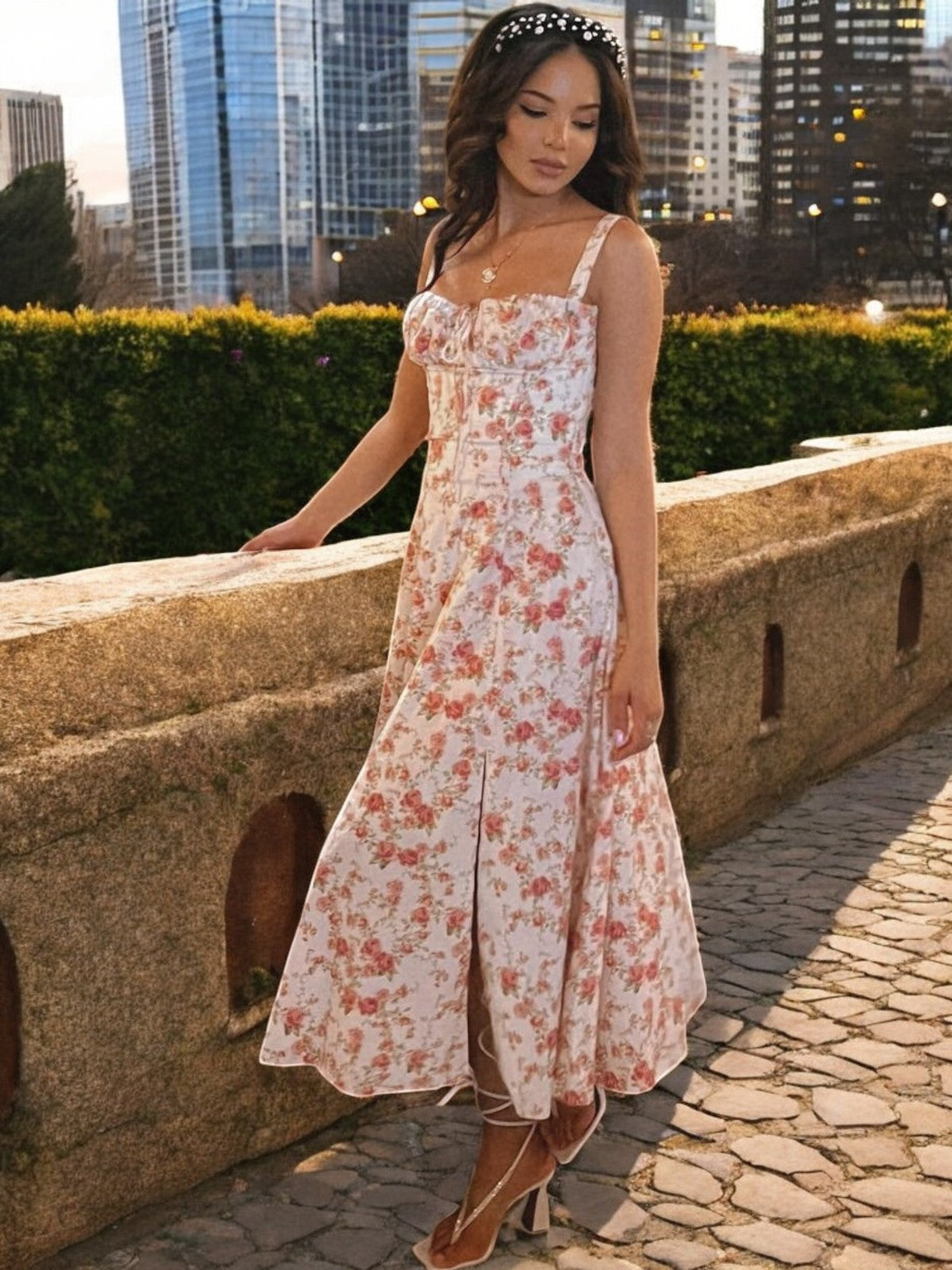 Lira Rosebud Linen Floral Maxi Dress