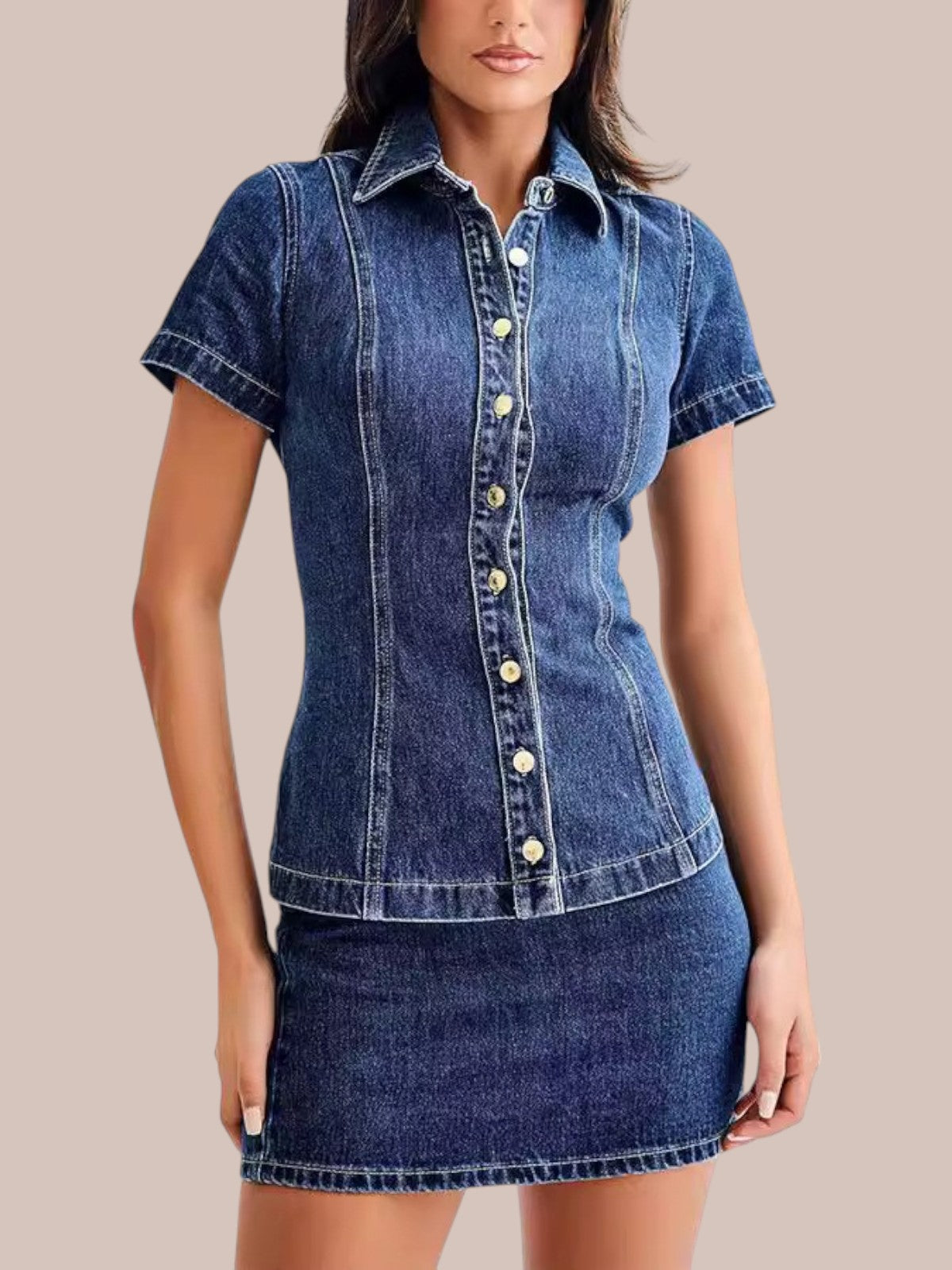 Marvelle Denim Button-Up Skirt Set