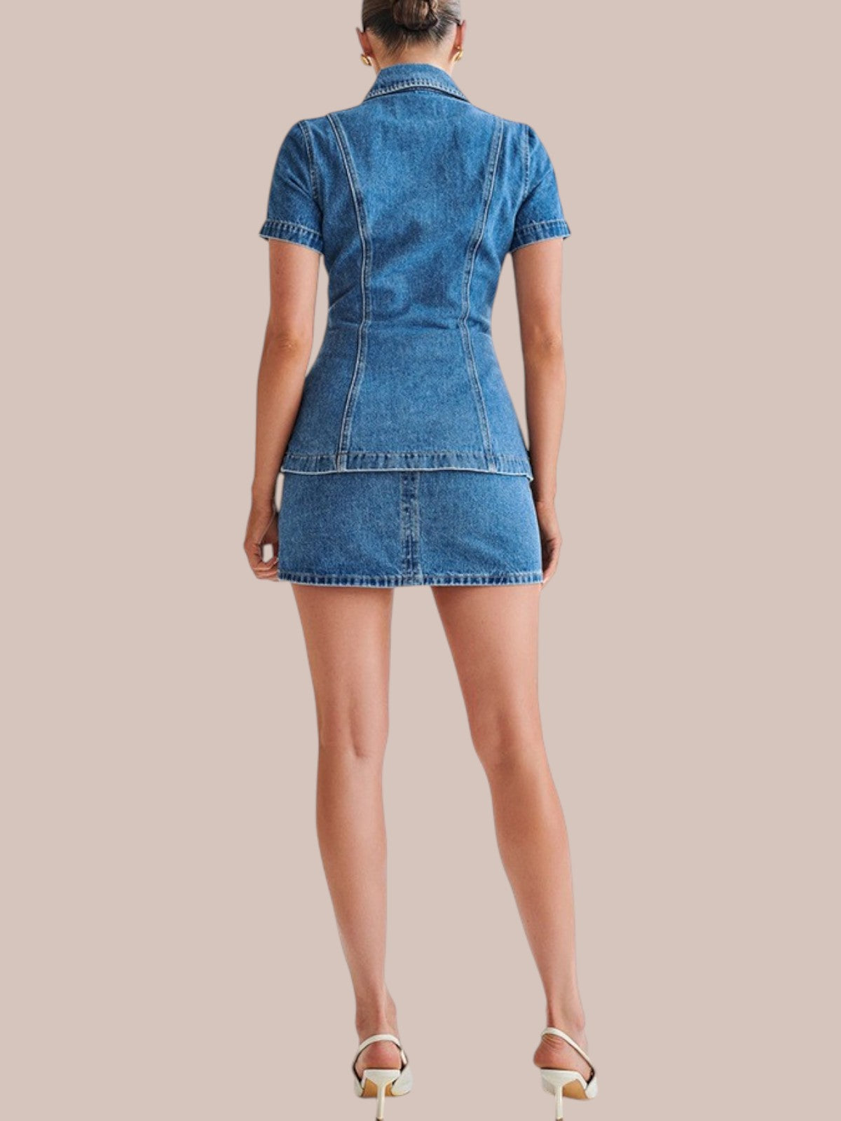 Marvelle Denim Button-Up Skirt Set