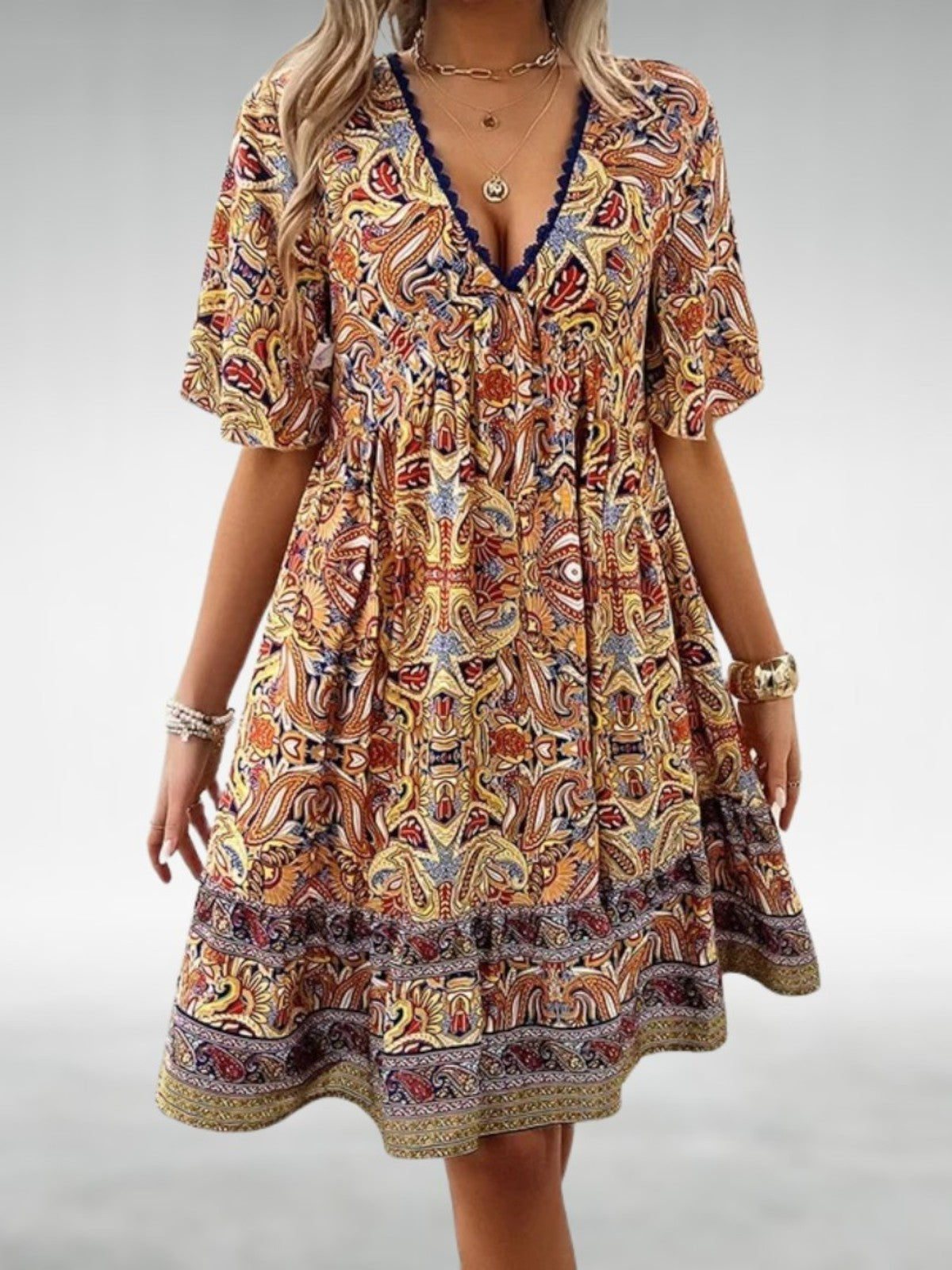 Saylor Bohemian Paisley Print V-Neck Summer Dress