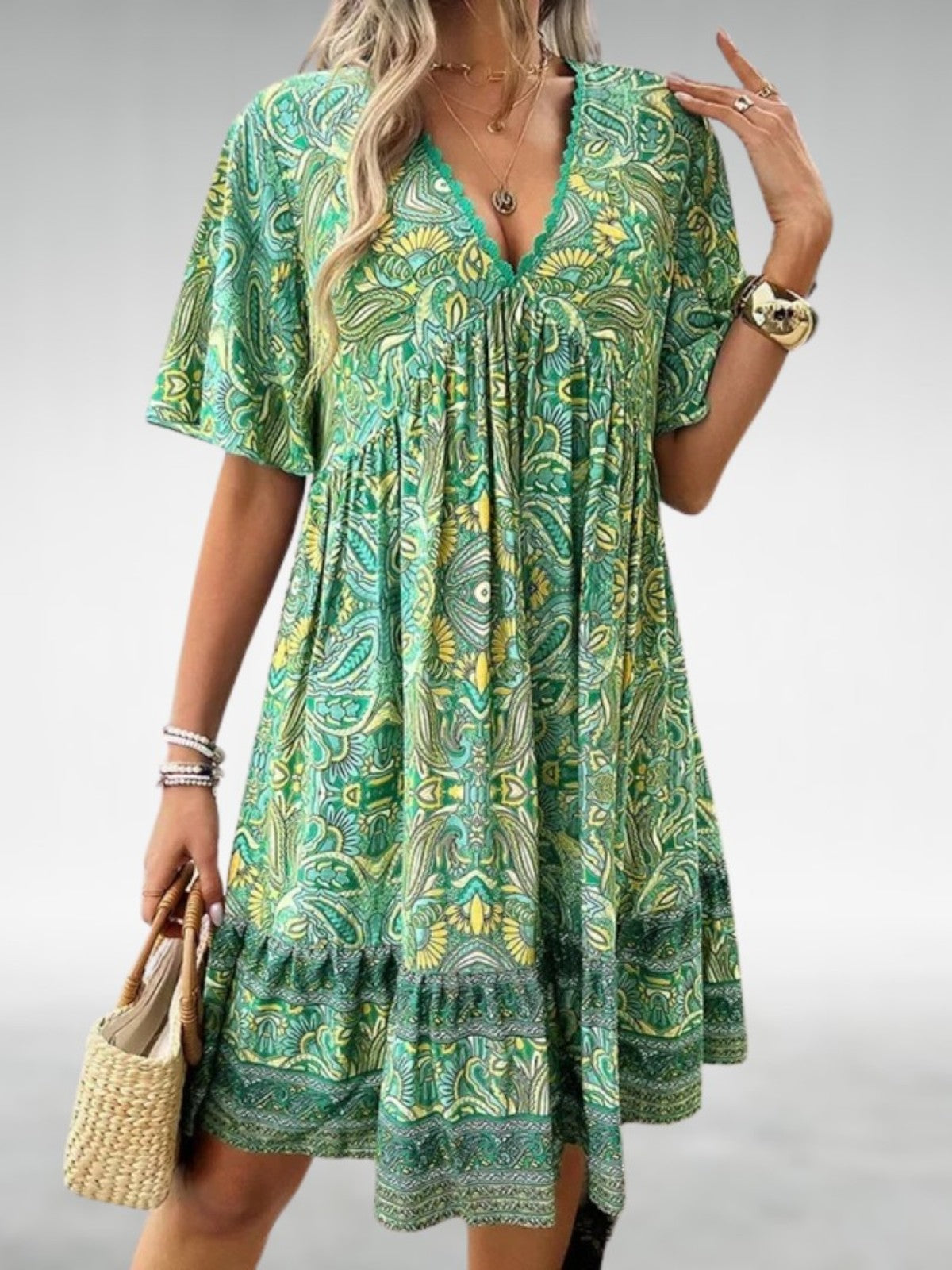 Saylor Bohemian Paisley Print V-Neck Summer Dress
