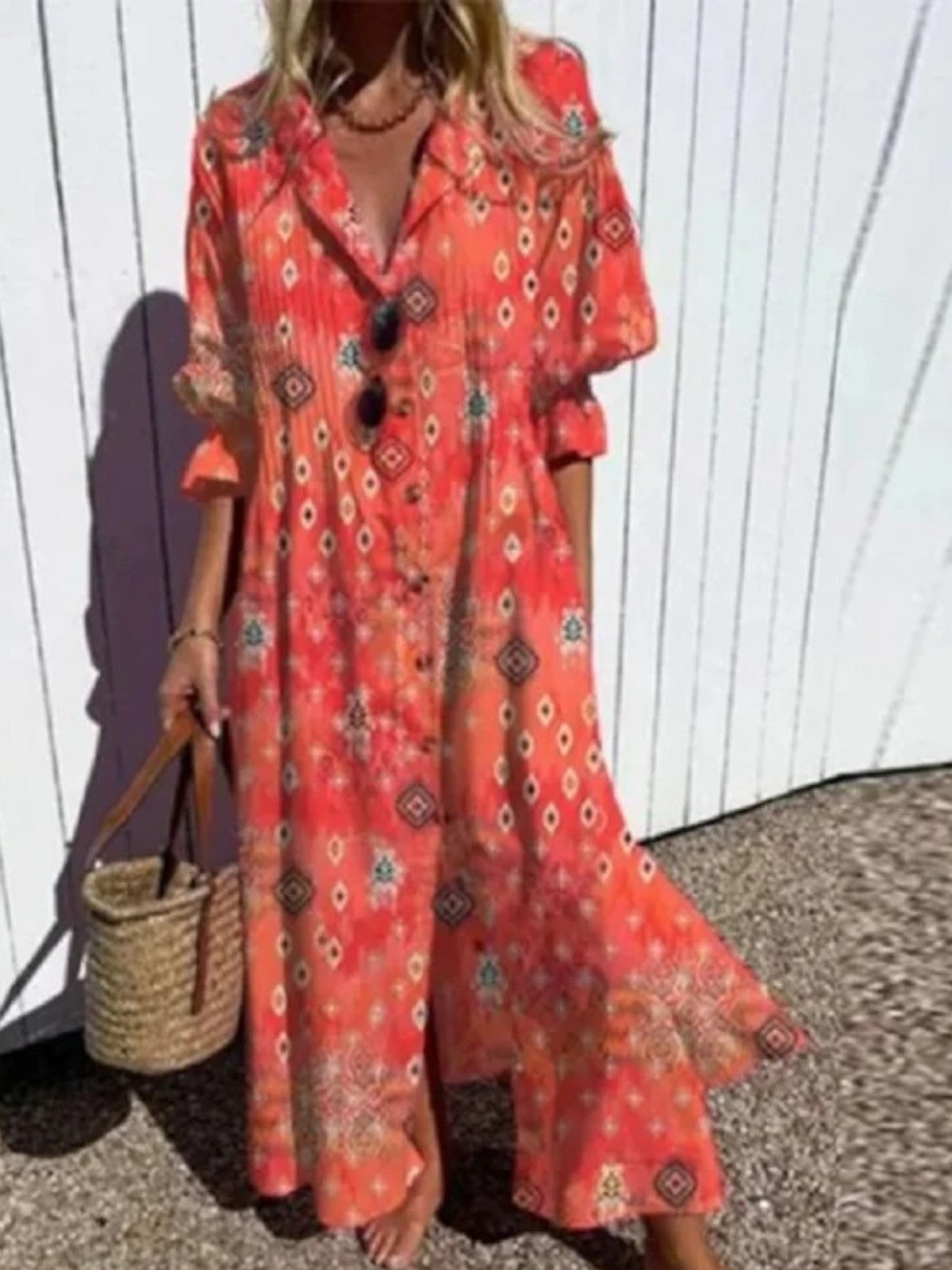 Cassidy Boho Puff Sleeve Maxi Dress