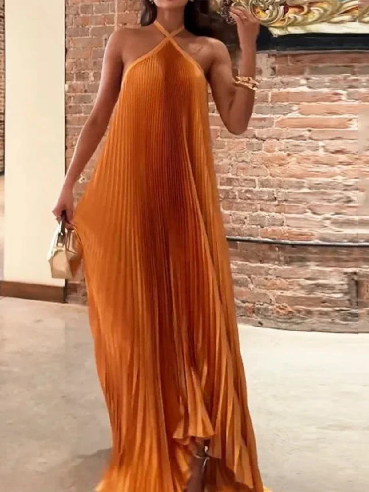 Alessia Pleated Halter Neck Maxi Dress