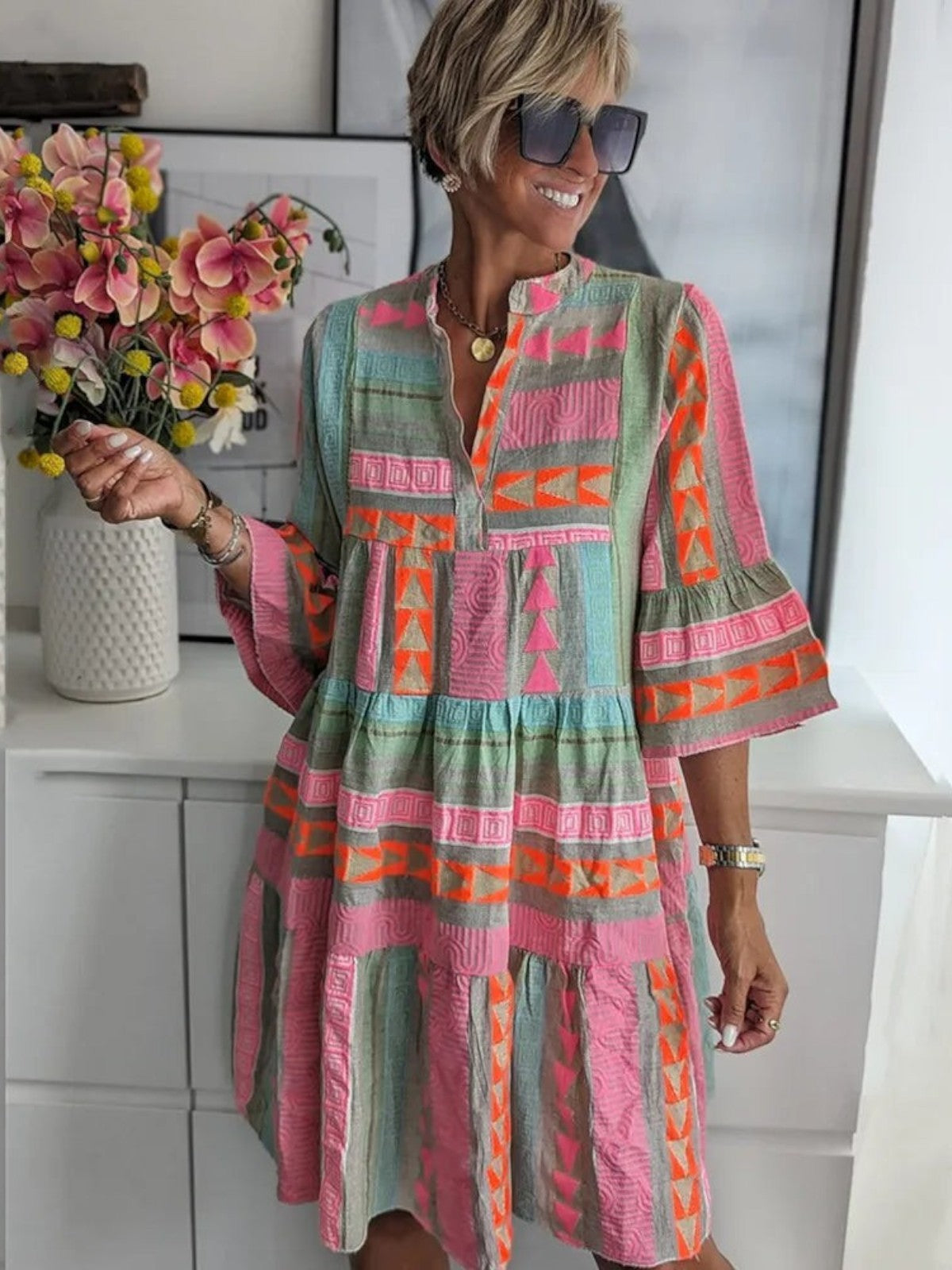 Sienna V-Neck Cotton Hemp Summer Dress