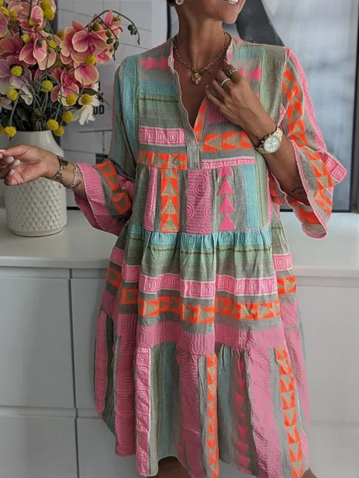 Sienna V-Neck Cotton Hemp Summer Dress