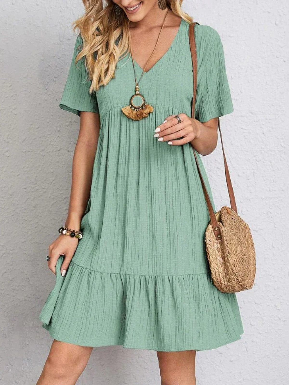 Audrey Boho Ruffle Hem Mini Dress