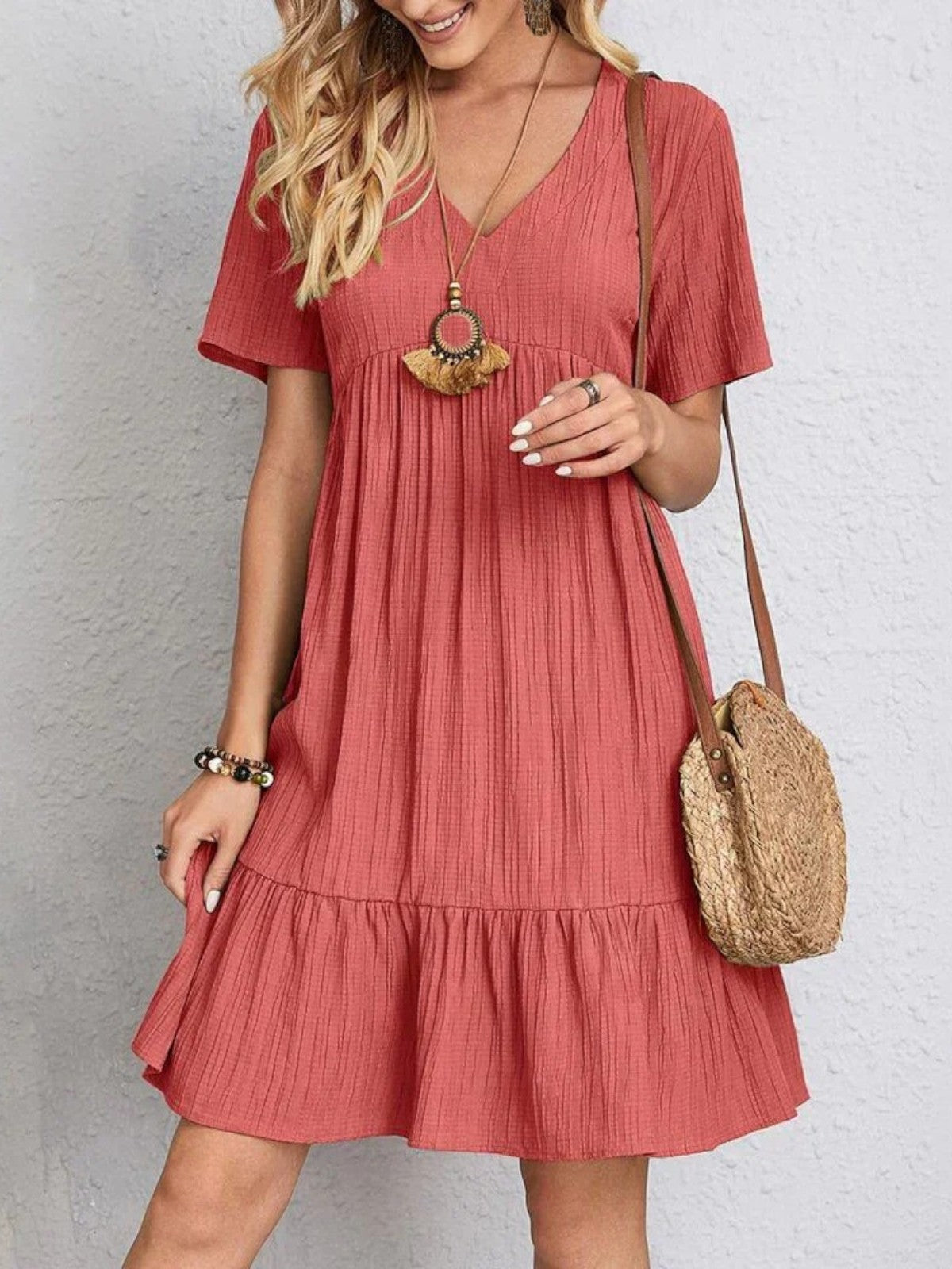 Audrey Boho Ruffle Hem Mini Dress