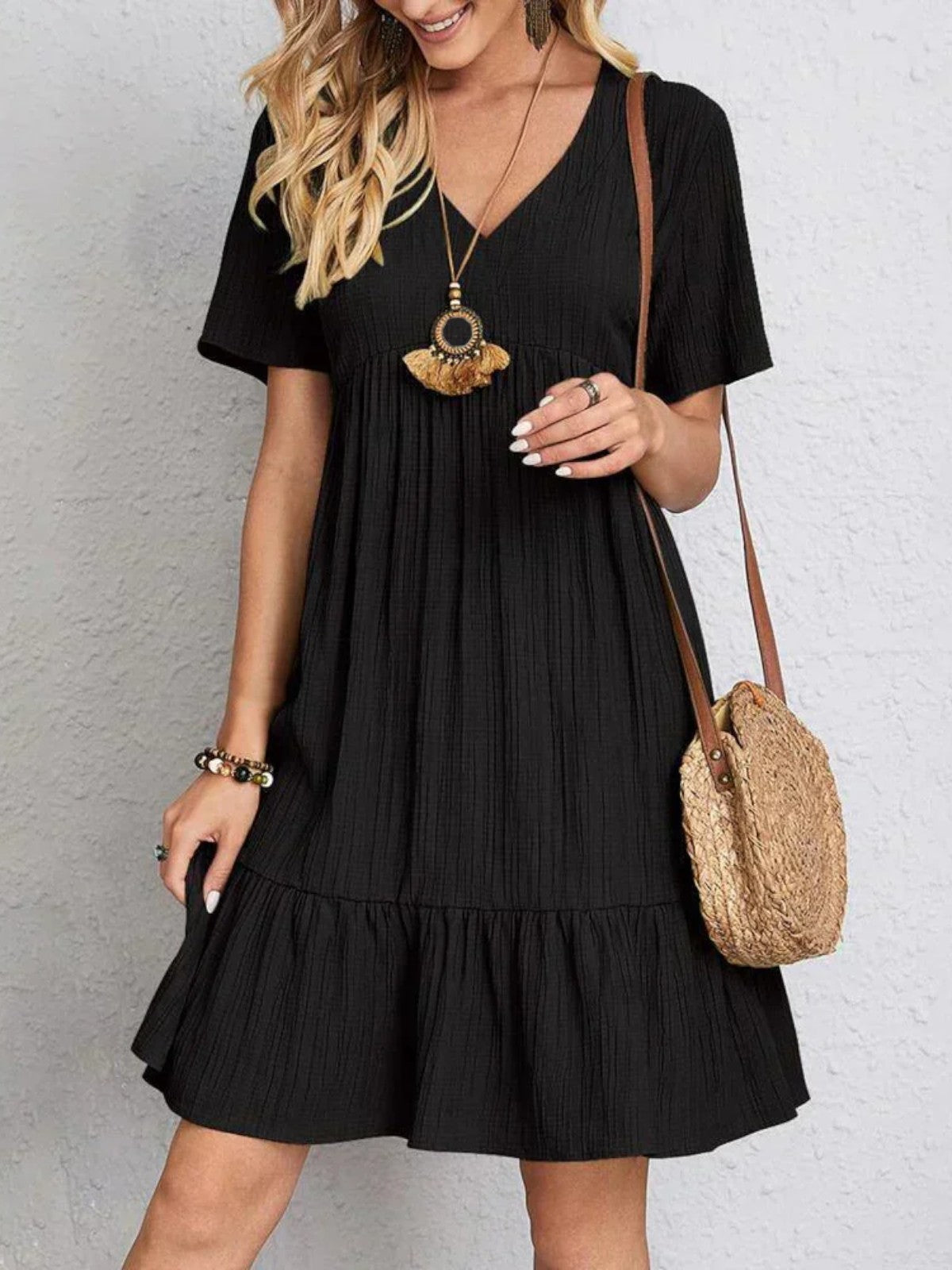 Audrey Boho Ruffle Hem Mini Dress