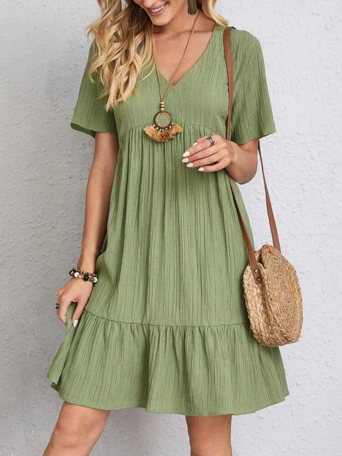 Audrey Boho Ruffle Hem Mini Dress