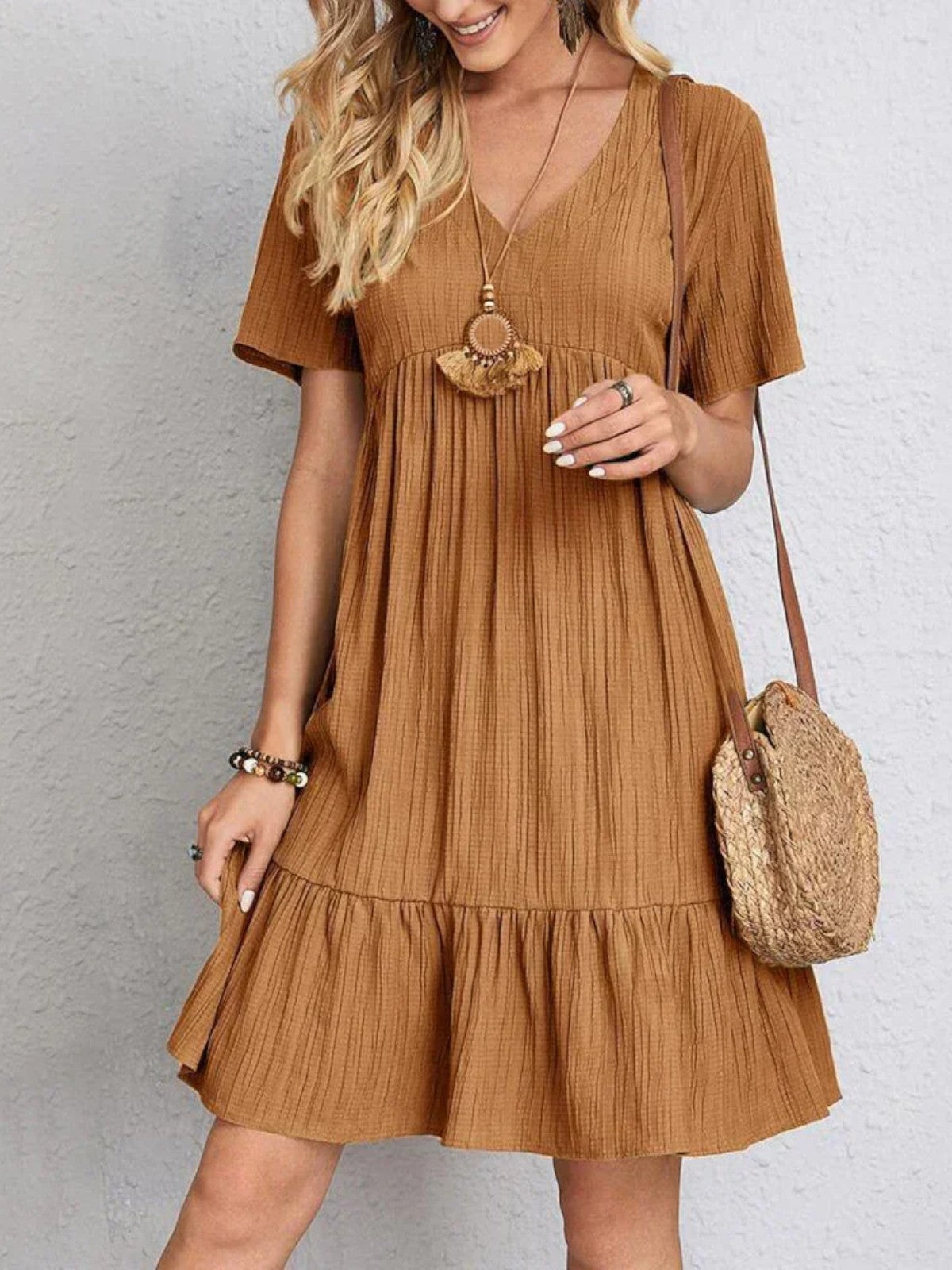 Audrey Boho Ruffle Hem Mini Dress