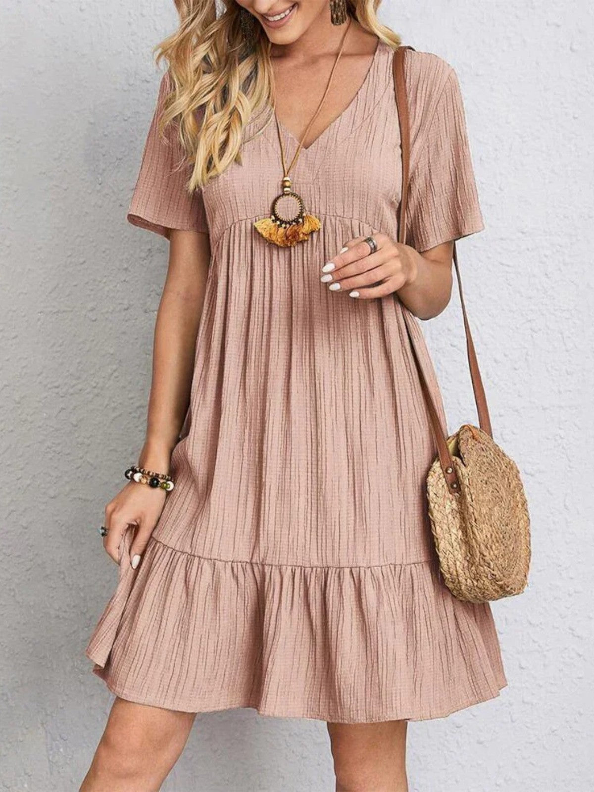 Audrey Boho Ruffle Hem Mini Dress
