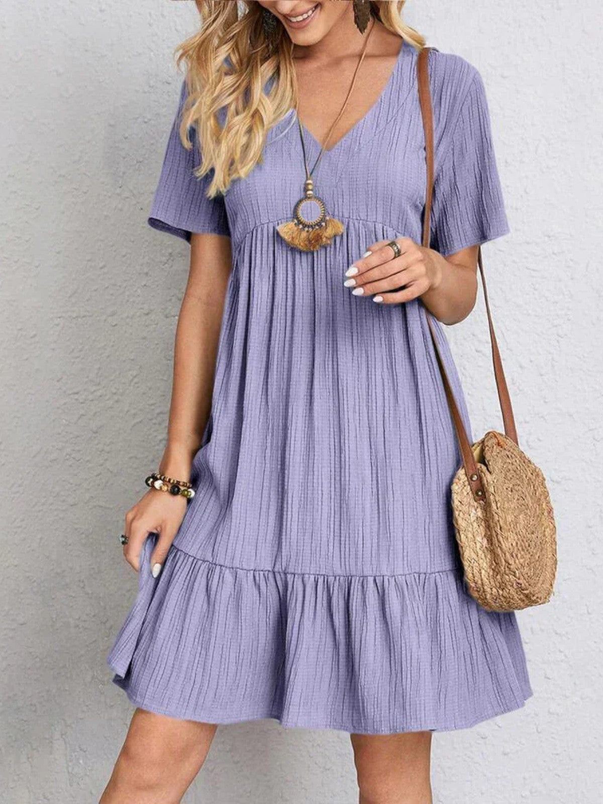Audrey Boho Ruffle Hem Mini Dress
