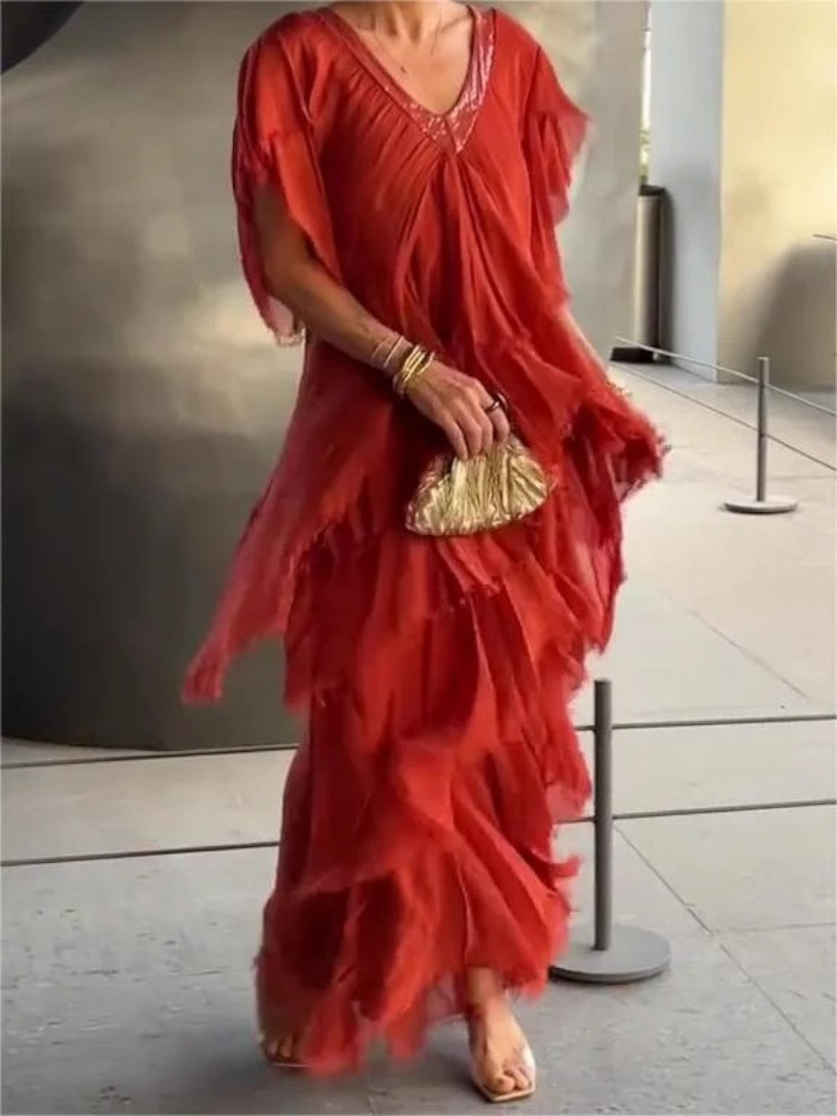 Mara Ruffled V-Neck Maxi Dress