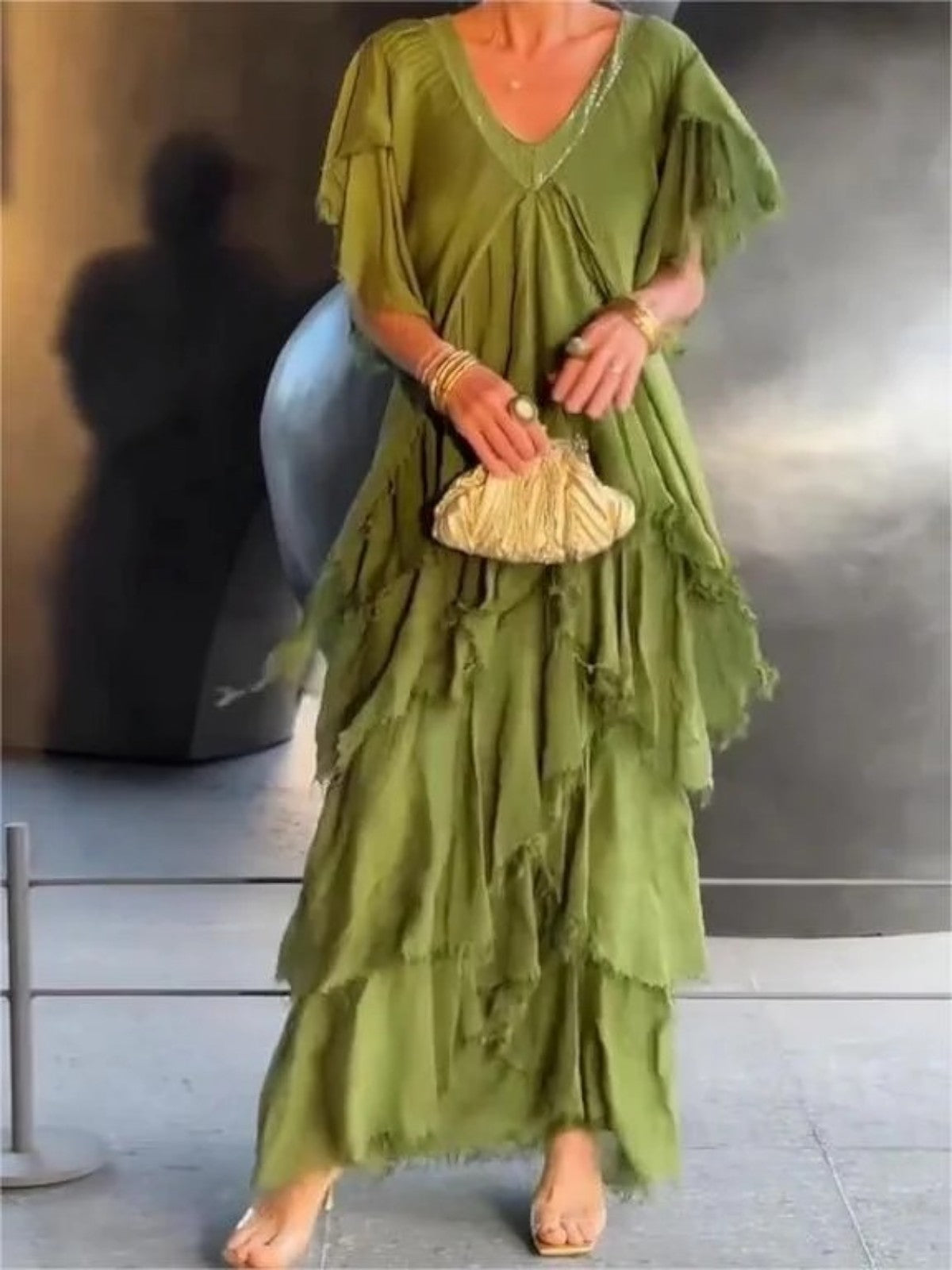 Mara Ruffled V-Neck Maxi Dress