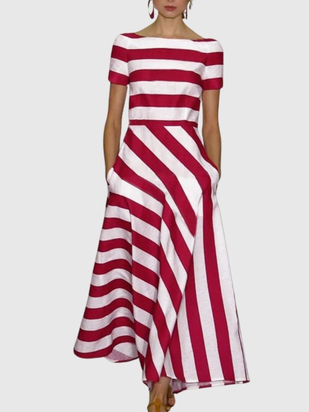 Alora Striped Off-Shoulder Maxi Dress