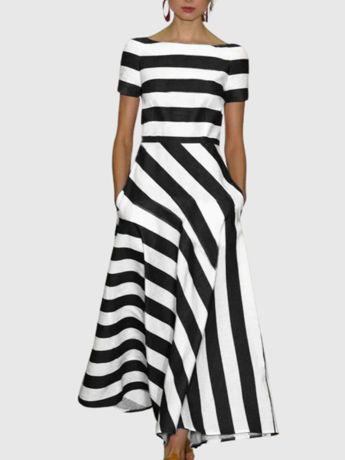Alora Striped Off-Shoulder Maxi Dress