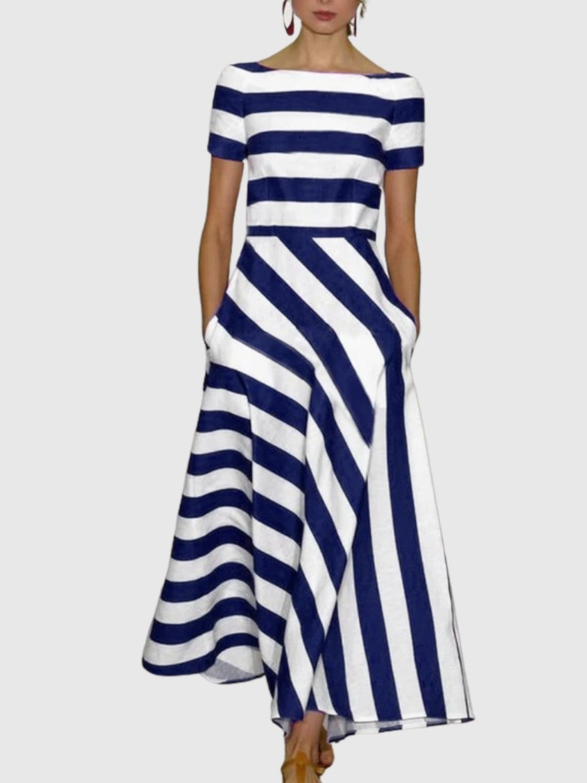 Alora Striped Off-Shoulder Maxi Dress
