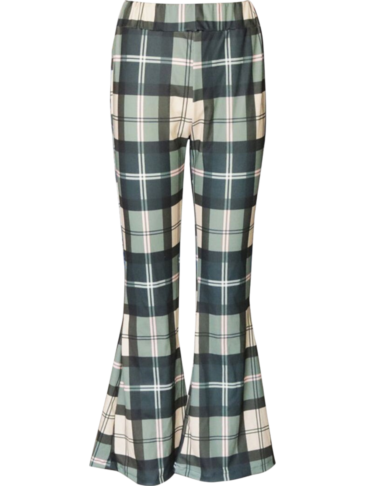 Elina Plaid High-Waist Flared Trousers