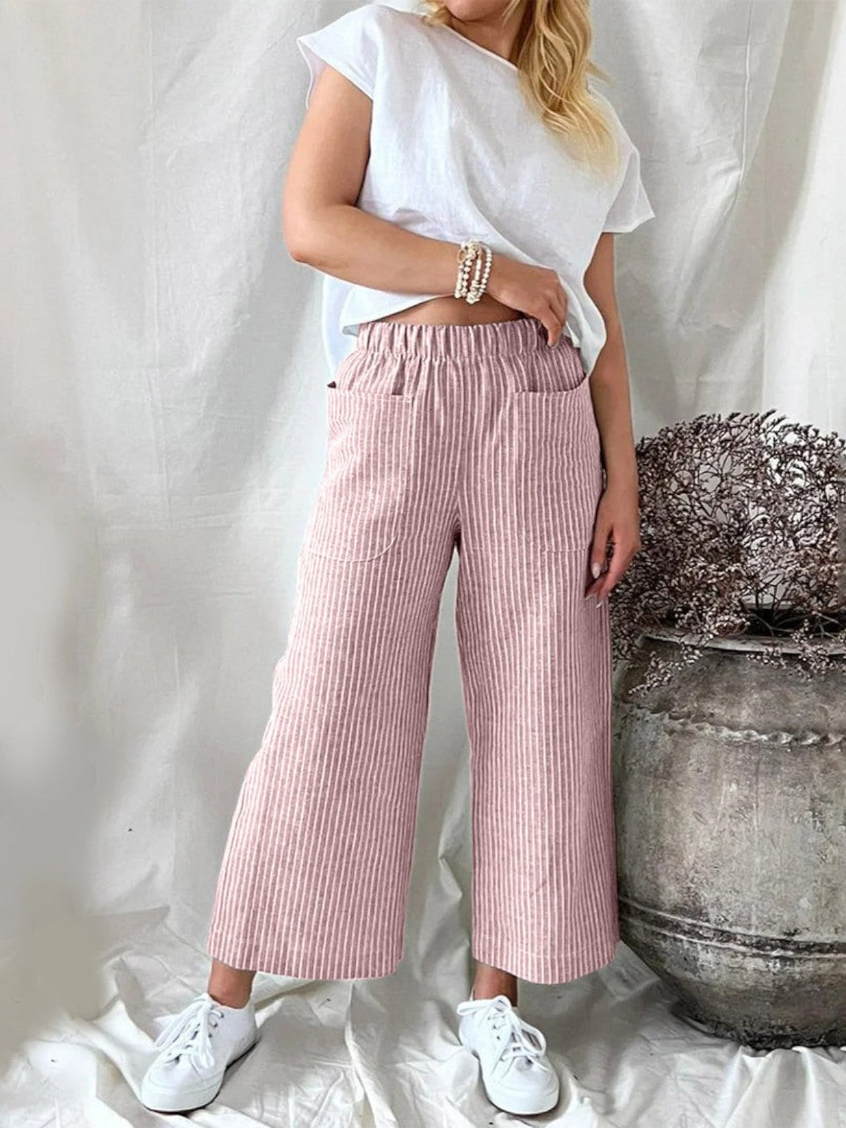 Elara Striped Wide-Leg Trousers