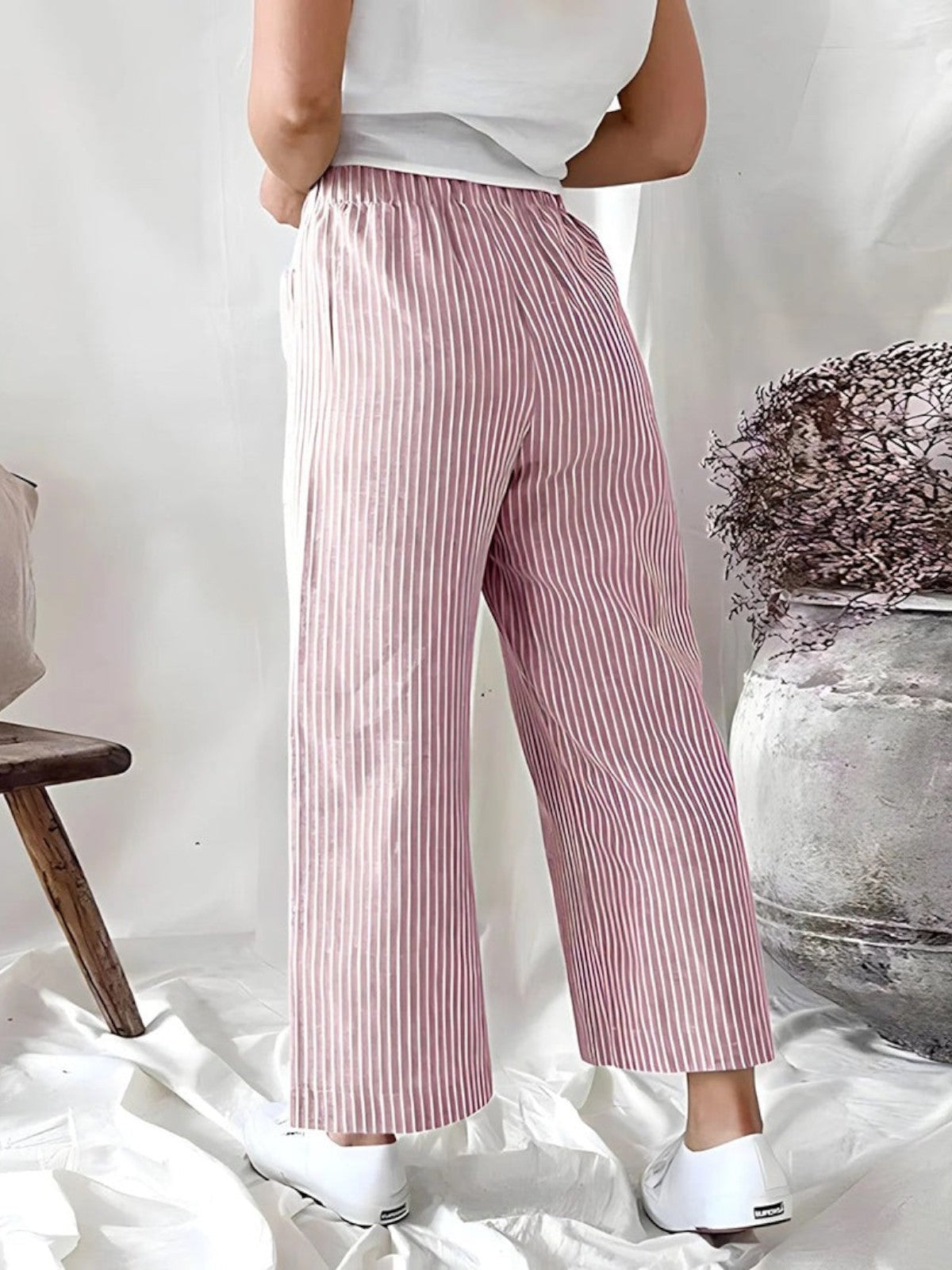 Elara Striped Wide-Leg Trousers