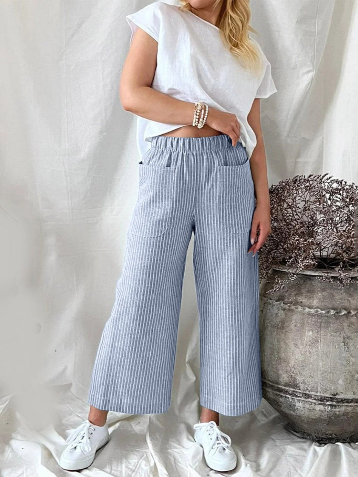 Elara Striped Wide-Leg Trousers