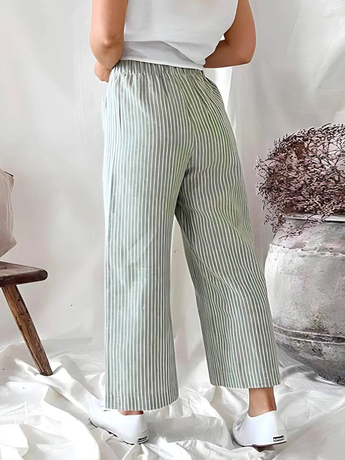 Elara Striped Wide-Leg Trousers