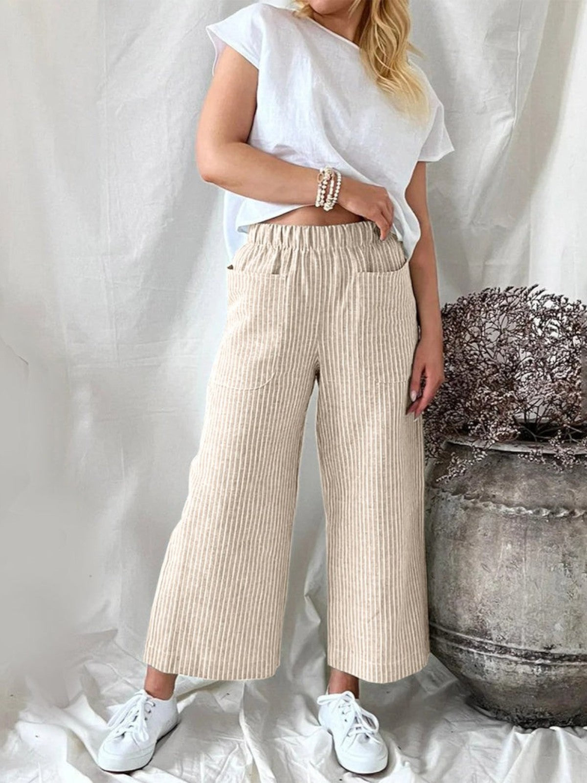 Elara Striped Wide-Leg Trousers