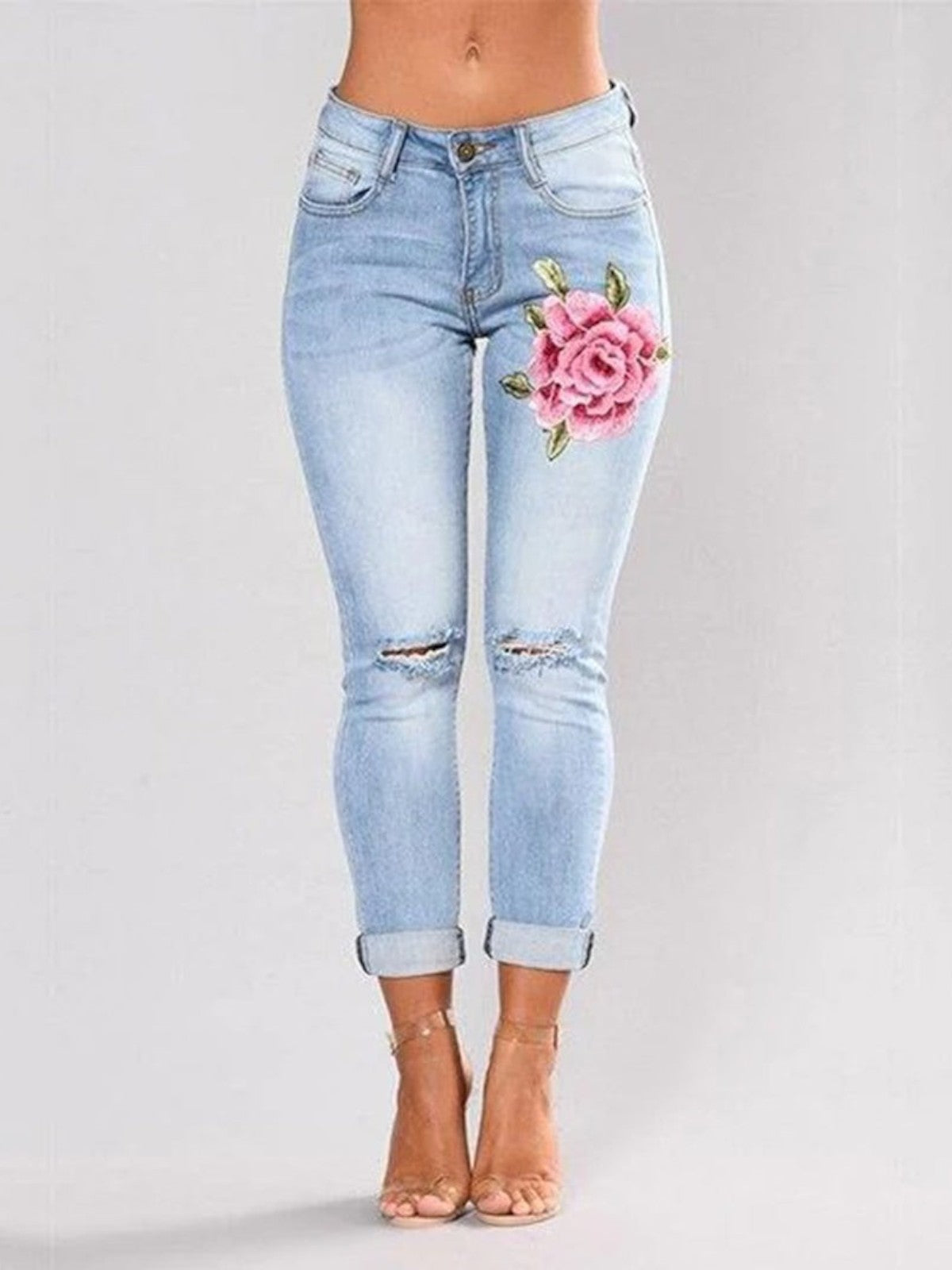 Luna Rose-Embroidered Distressed Denim Skinny Jeans