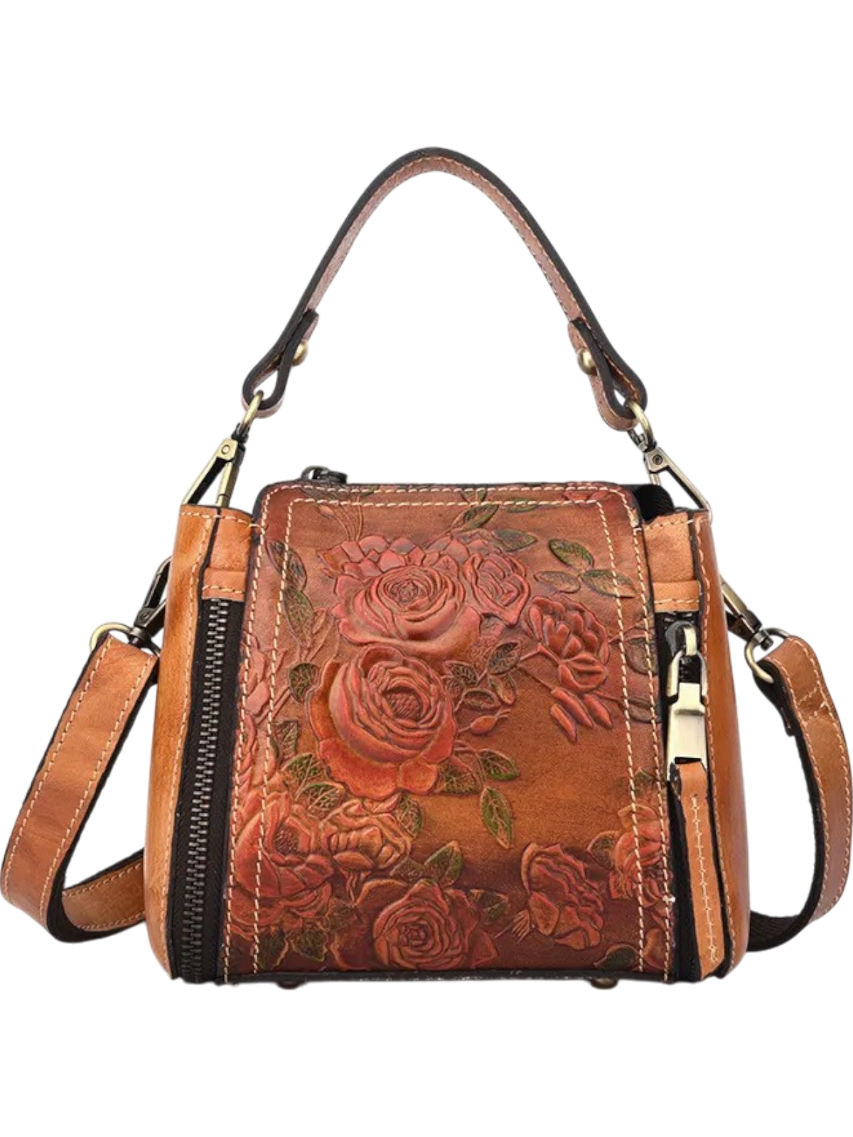 Flora Embossed Genuine Leather Tote Bag